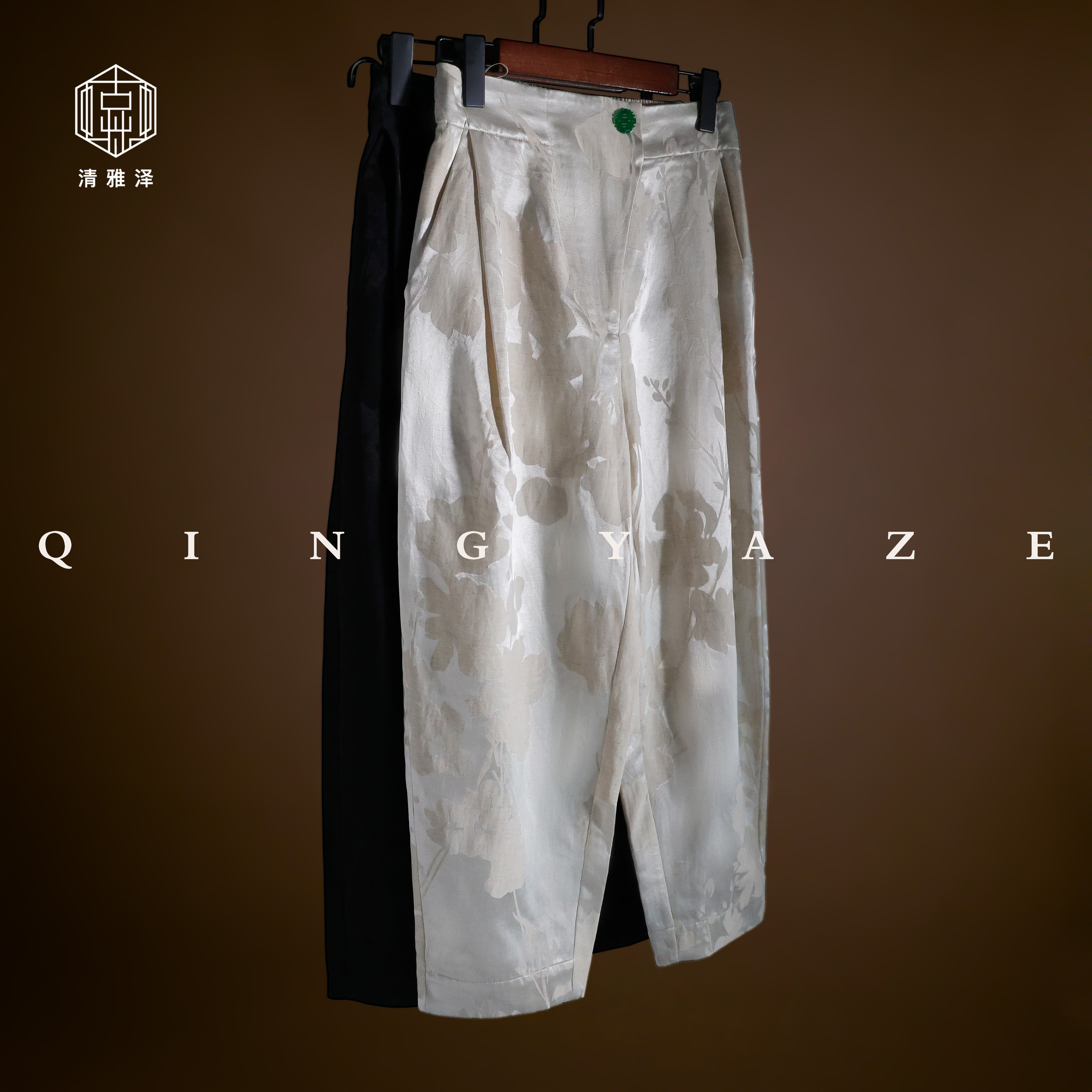 禅奢裤！缎面提花新中式长裤！GZ4288