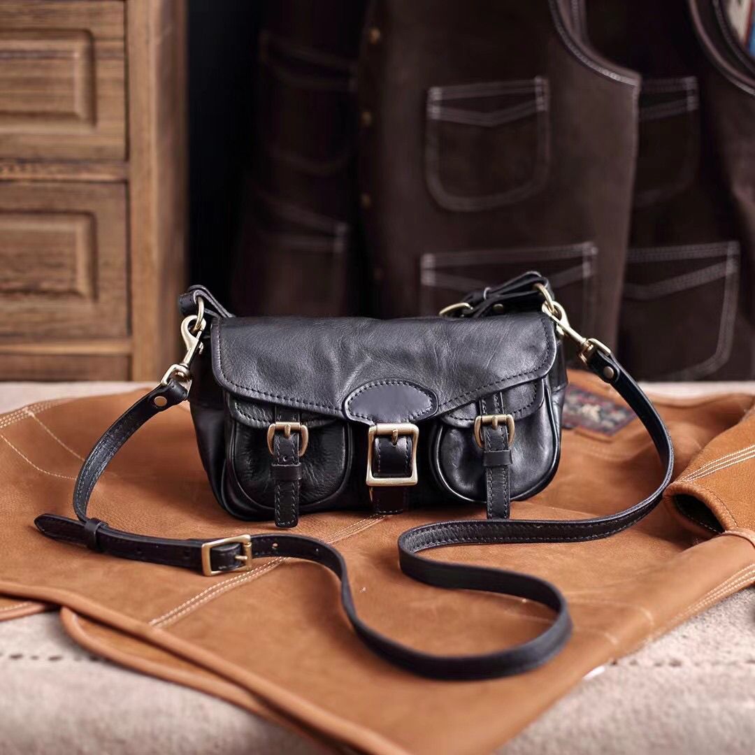 美式复古做旧植鞣马皮头层真皮邮差包手提单肩斜挎小众马鞍机车包