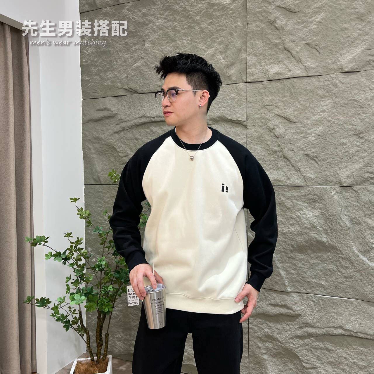 【断码清仓】秋冬创意拼色硅胶字母男女套头长袖圆领卫衣上衣7055