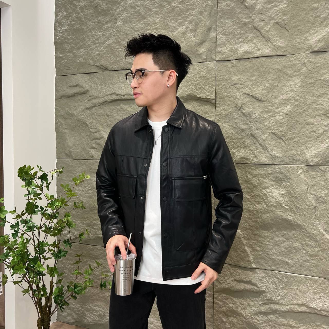 【断码清仓】时尚潮流百搭修身休闲商务短款翻领皮衣夹克上衣94488