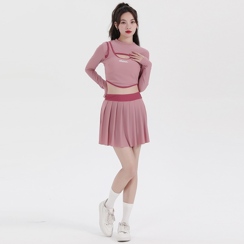 HSR2422分体泳衣女新款纯欲高级感长袖平角裙式运动泡温泉游泳衣