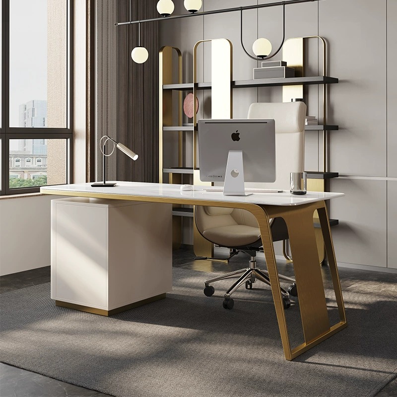 意式轻奢岩板书桌高端简约现代书房写字台极简风格设计师办公桌子