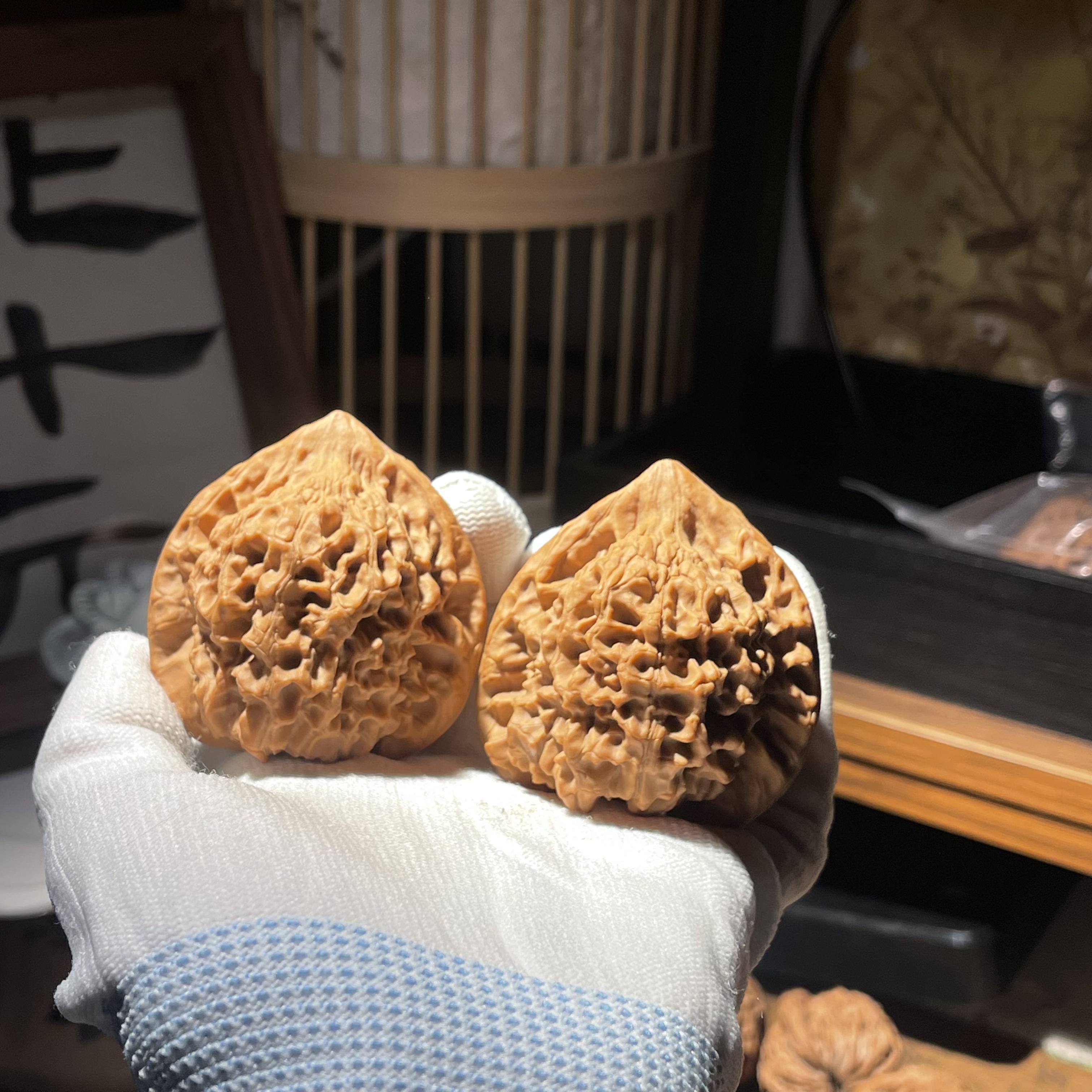 化十猿女生文玩｜麒麟纹大官帽核桃边50+肚42+高51+ 全品无修