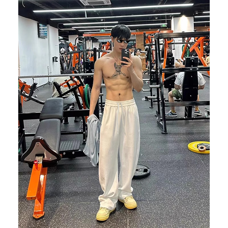 cleanfit白色直筒卫裤男春秋美式重磅加绒裤子痞帅健身运动休闲裤