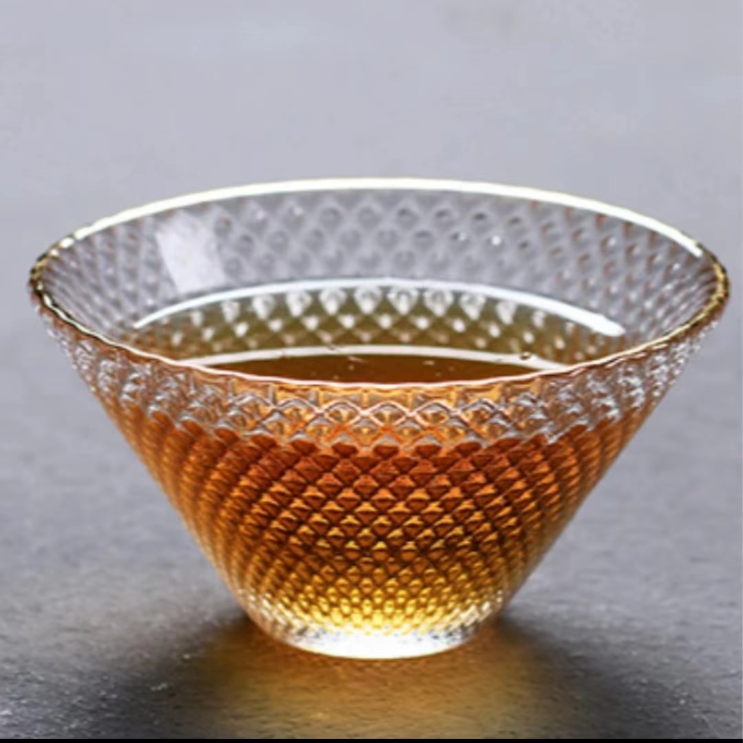 日式锤纹玻璃斗笠品茗杯