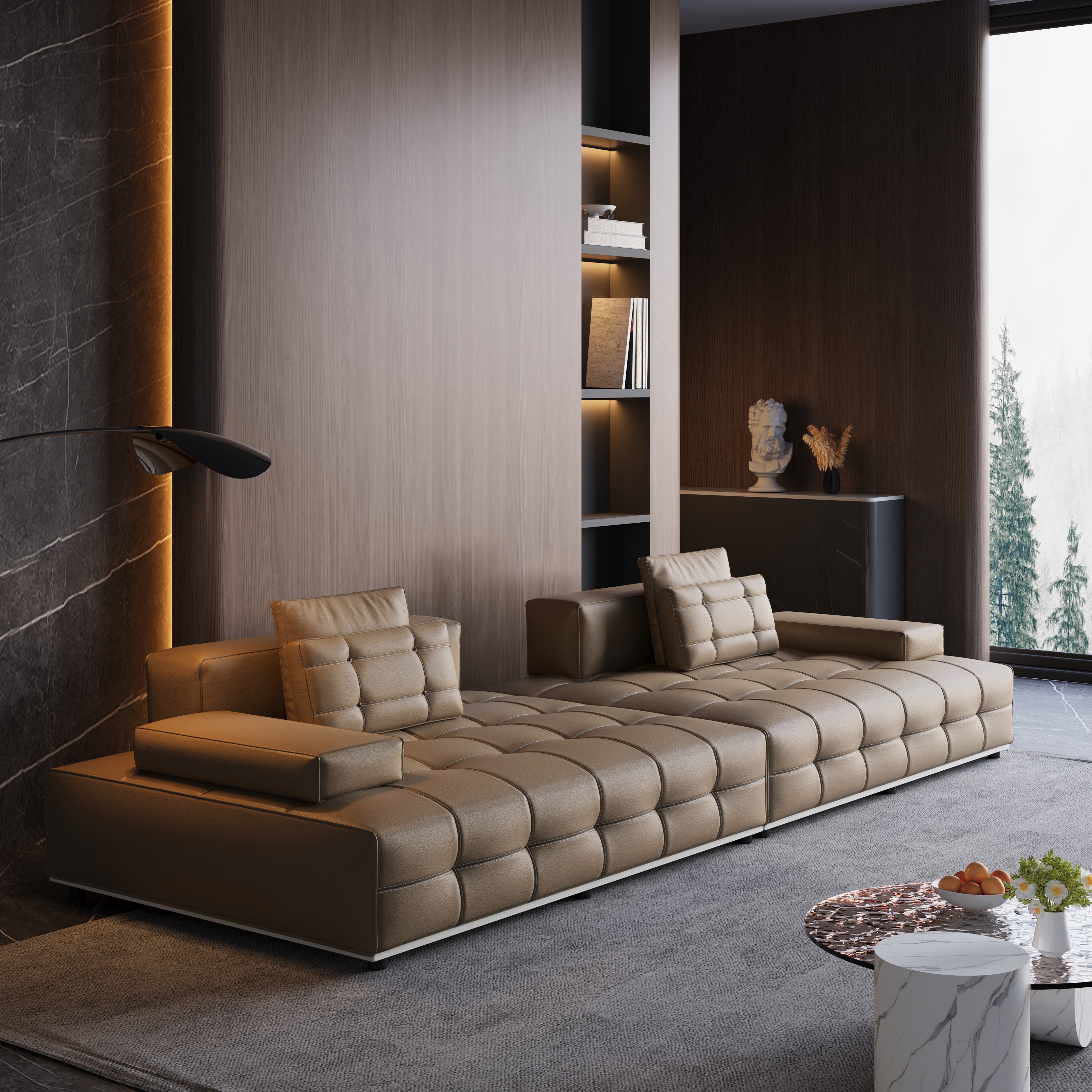 意式极简风真皮沙发现代客厅轻奢四人位组合简约头层牛皮创意