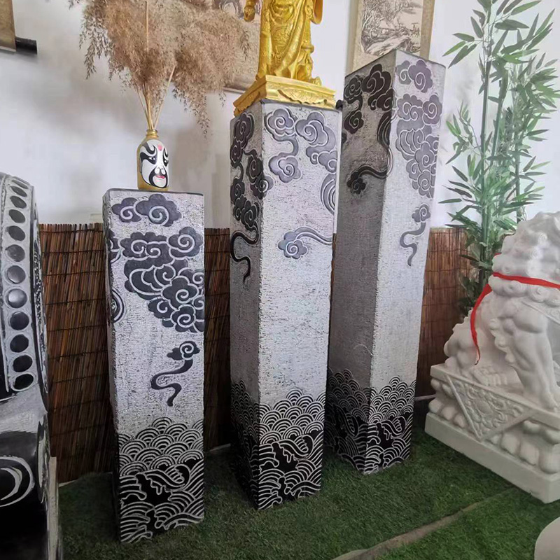 石雕祥云柱拴马桩 装饰禅意仿古玄关做旧新中式花架摆件 居家好物