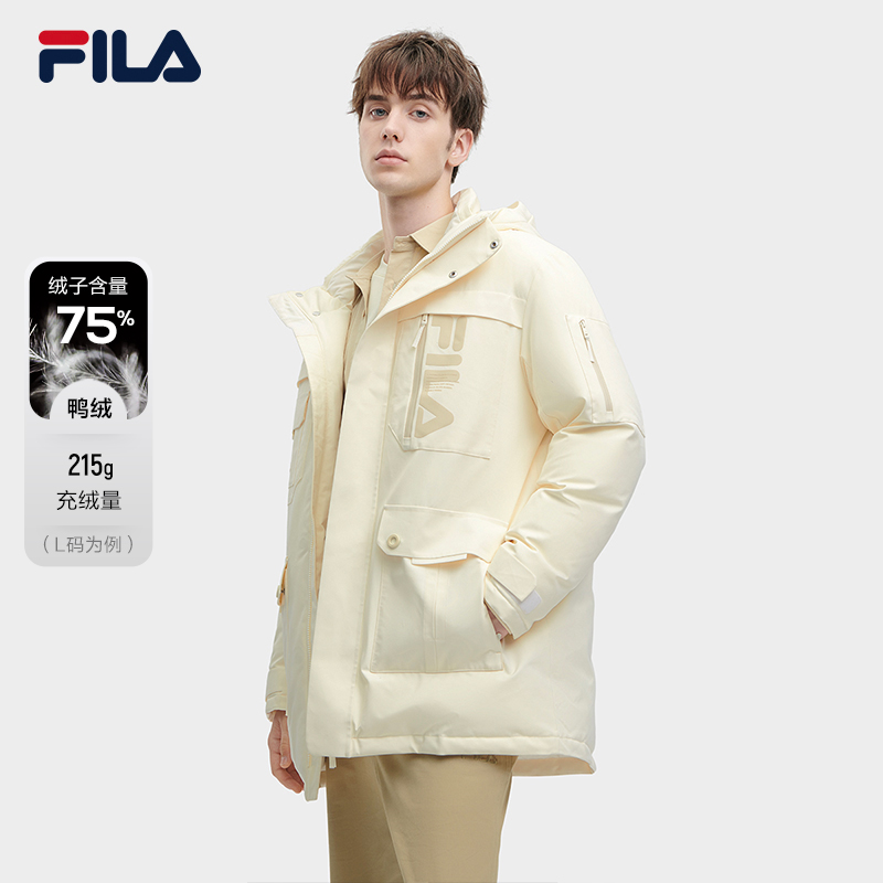 FILA斐乐男士【宽松大标中长款羽绒服】保暖时尚羽绒服F11M349904F