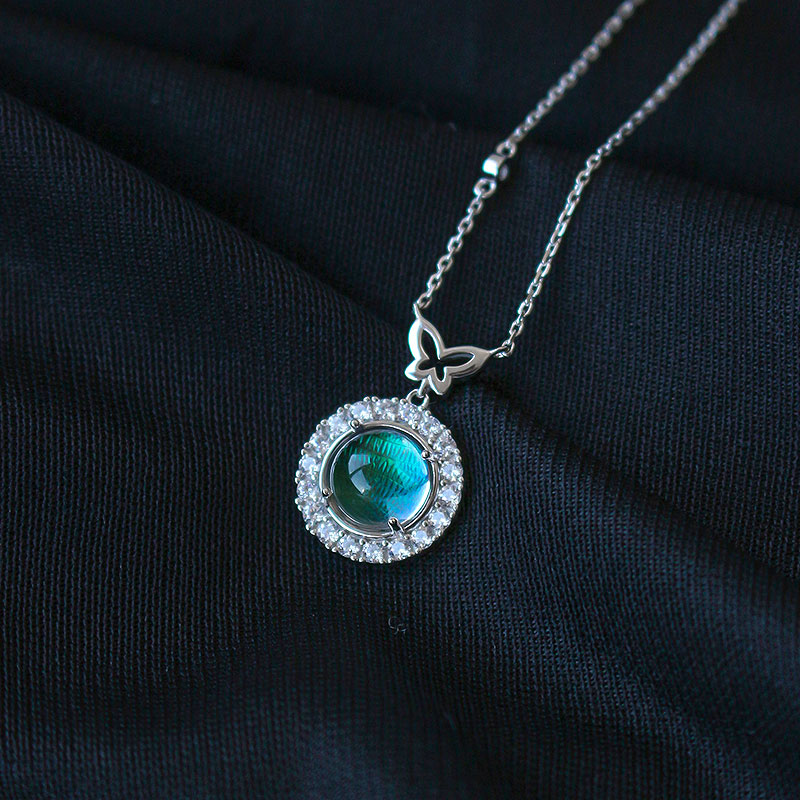 链子925银 华艳色蟌蝴蝶标本绿色项链戒指手链多款时尚轻奢百搭
