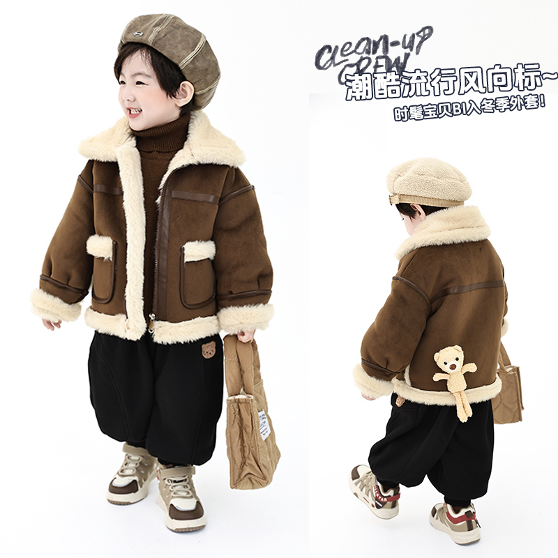 【megimiao】2024冬款儿童加绒外套加厚冬季保暖皮毛一体衣服88070
