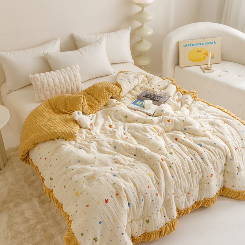 【韩同学】2024新款韩版全棉双层皱皱纱豆豆大豆被被子被芯
