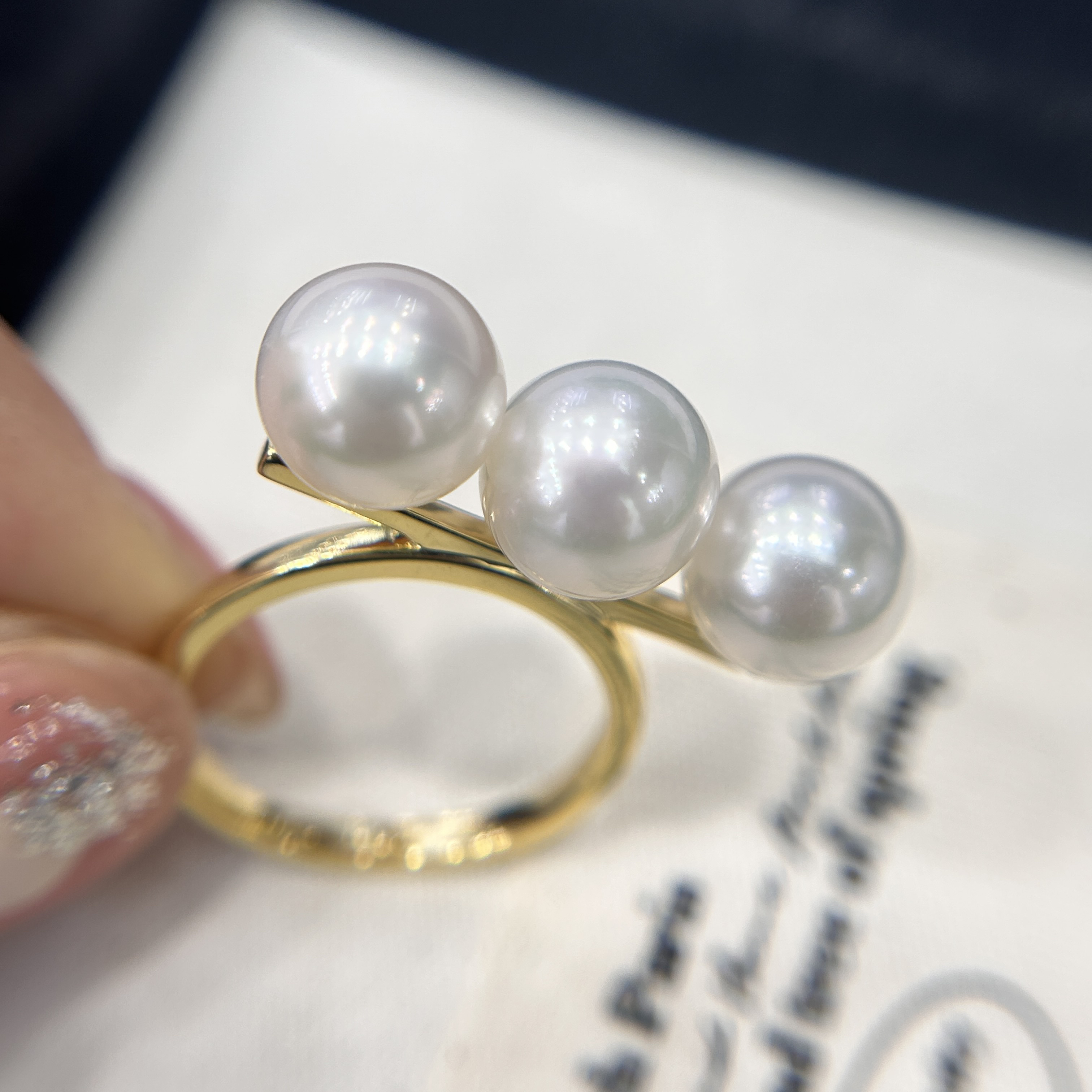 刘亦菲同款平衡木耳环戒指7-8mm天然淡水真珍珠balance简约大方