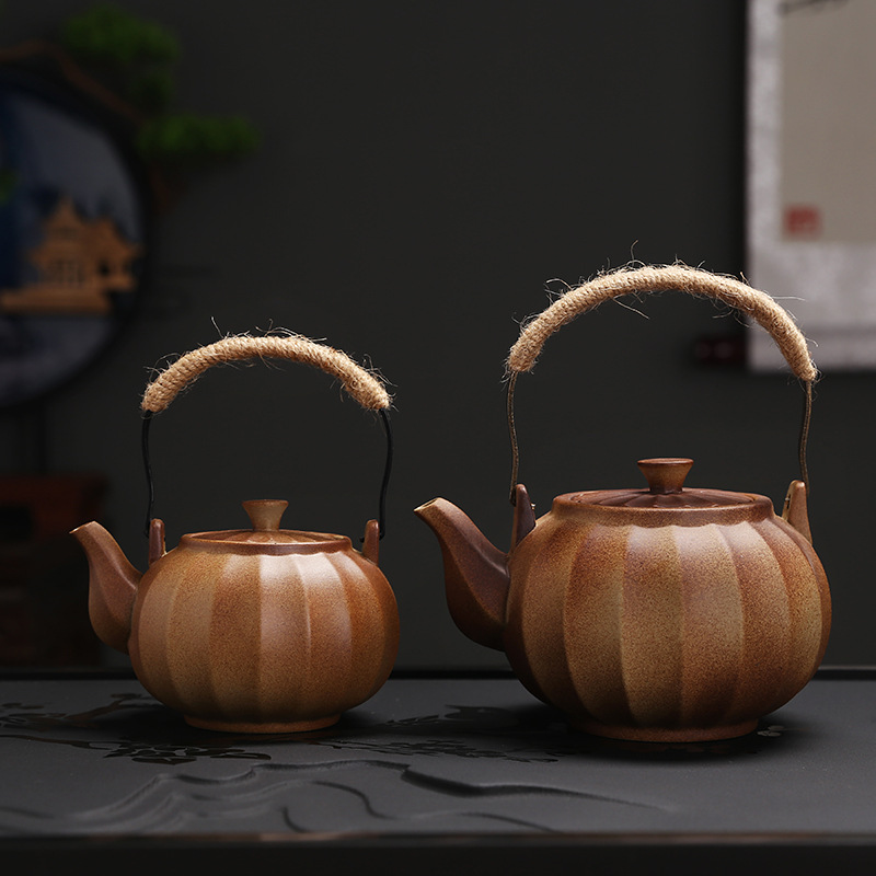 日式复古提梁壶明火南瓜壶温茶户外煮茶炉便携式防烫绑绳长柄茶壶