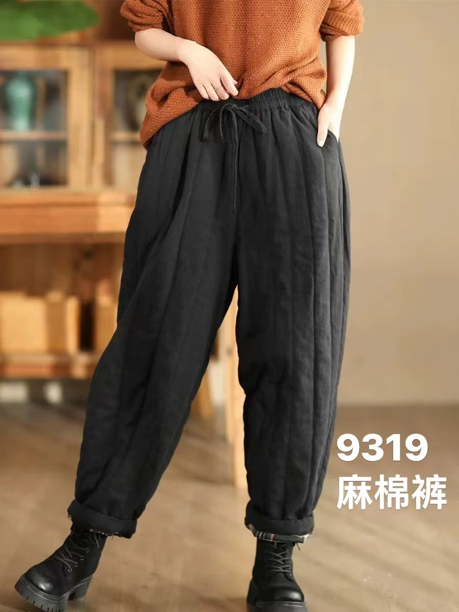 宽松显瘦百搭加厚加棉亚麻老爹裤