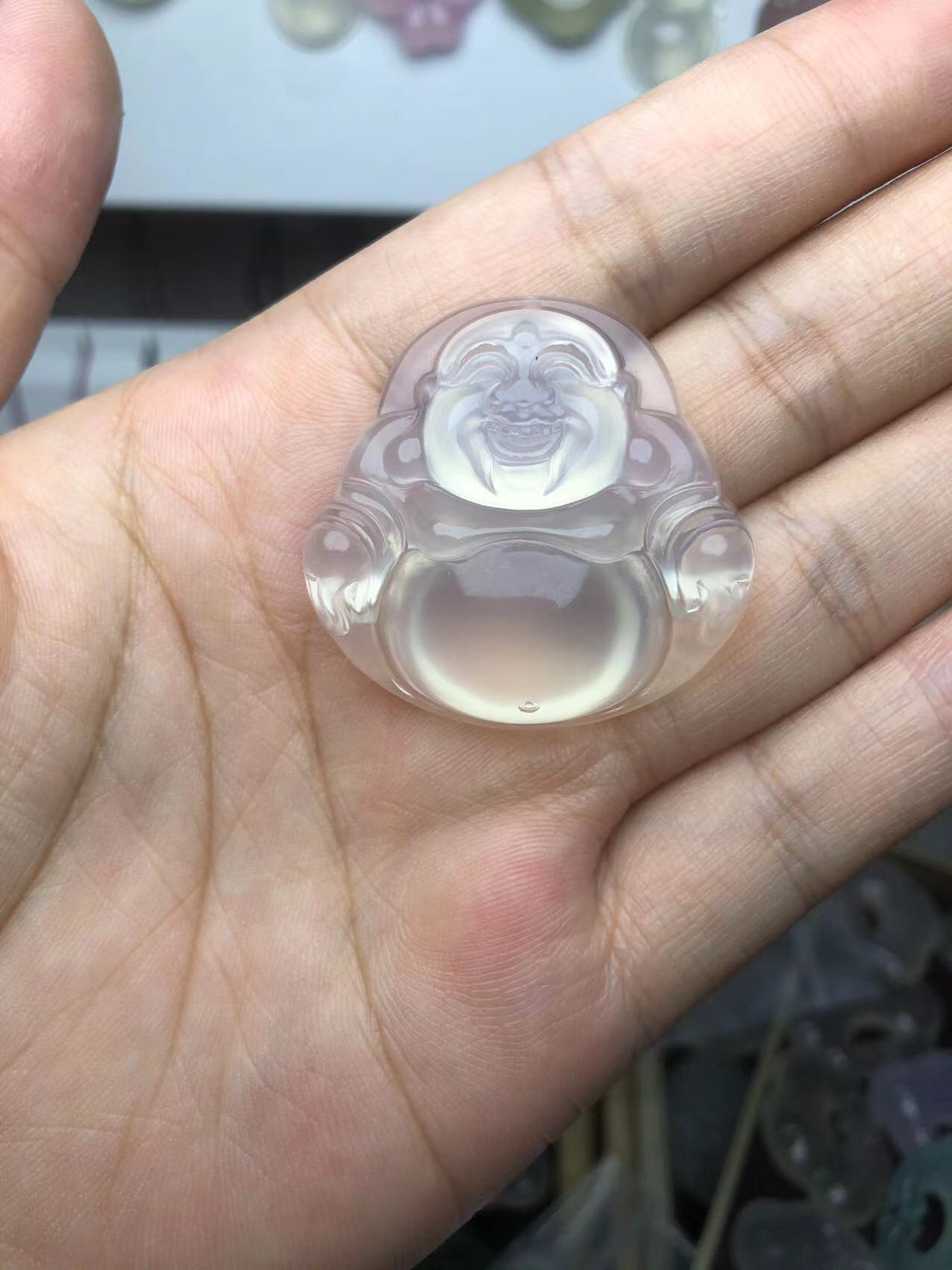 天然玛瑙玉髓双面冰透佛公吊坠送长辈送朋友