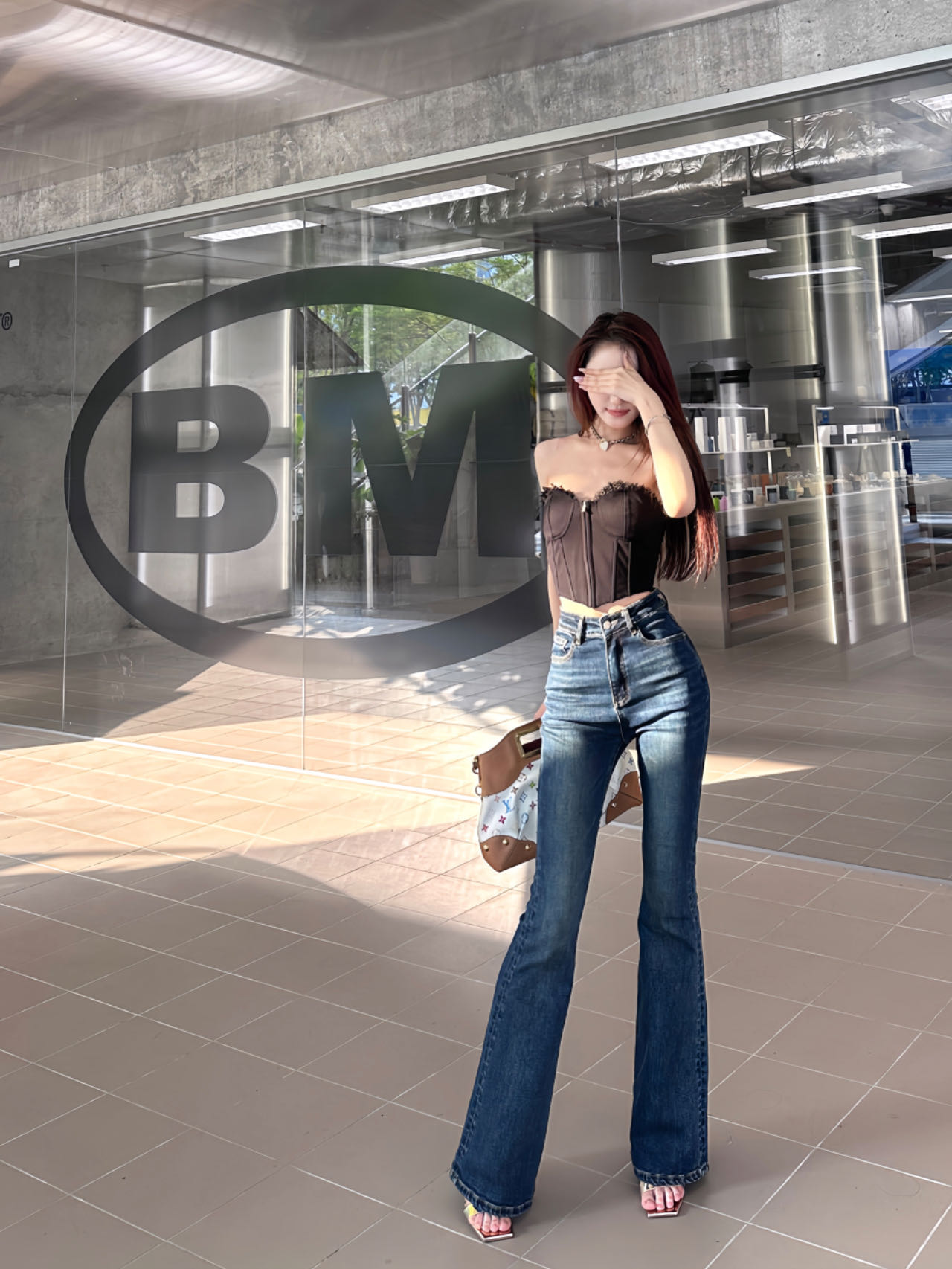 Haveaheart【拉腿神器】深蓝高腰微喇叭时尚牛仔裤显瘦显腿长