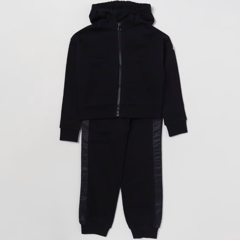 奢邦/儿童款 Moncler盟可睐 童装 纯色连帽拉链运动套装 黑色