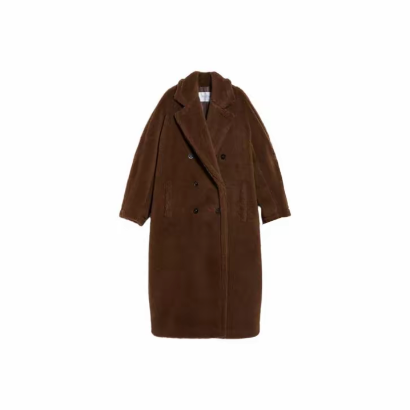 奢邦/MaxMara Faust系列 纯色双排扣休闲大衣 女款 深棕色