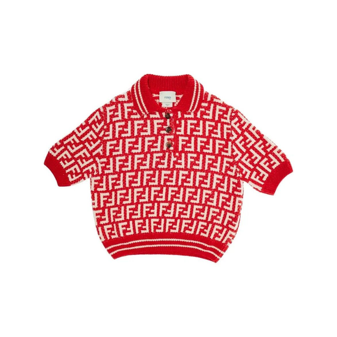 未使用 FENDI/芬迪 Logo字母刺绣Polo领短袖毛衣 红色 儿童 ZC