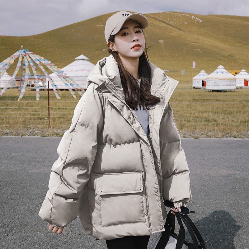 波司澄新款冬季面包服连帽加厚羽绒服时尚百搭小众纯色衣学生袄女