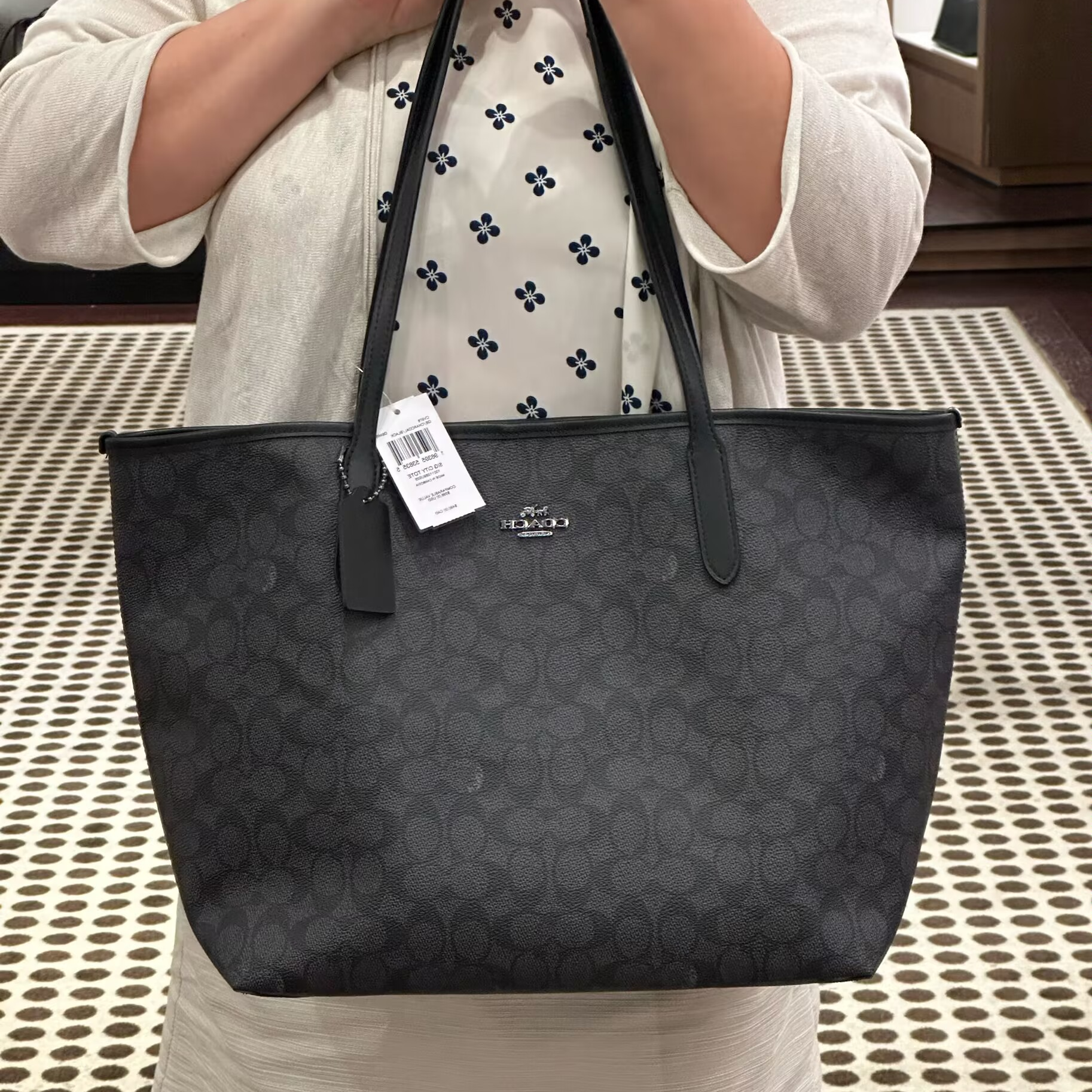 COACH蔻驰新款黑灰CityTote33女士托特包敞口购物袋单肩33*29