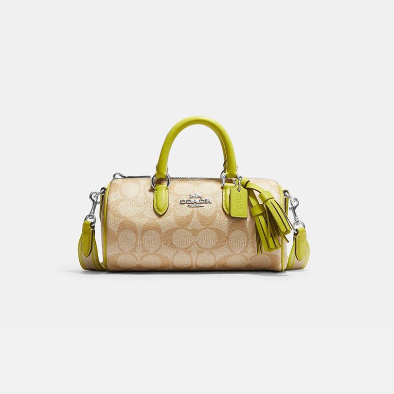 COACH/蔻驰Lacey巴比龙笔筒包卡其拼绿手提19.5×10.5×10包包