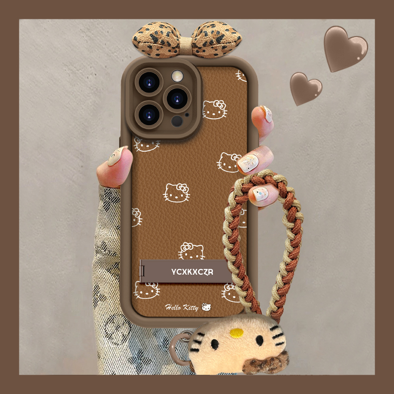 适用于苹果16可爱猫咪手机壳oppo华为vivo简约流行小羊皮松弛感女