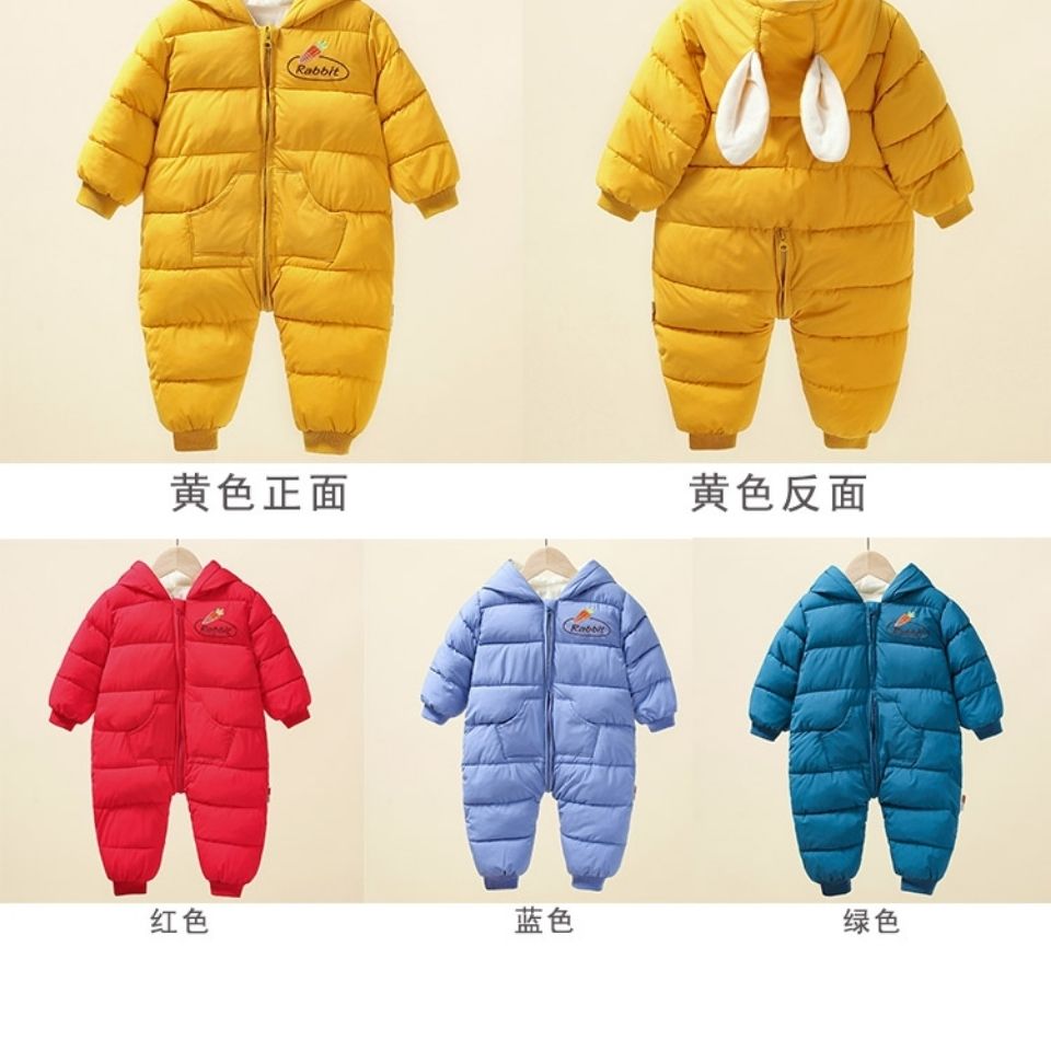 婴幼儿童羽绒连体爬服新款加绒加厚小宝宝哈衣保暖外出抱yy