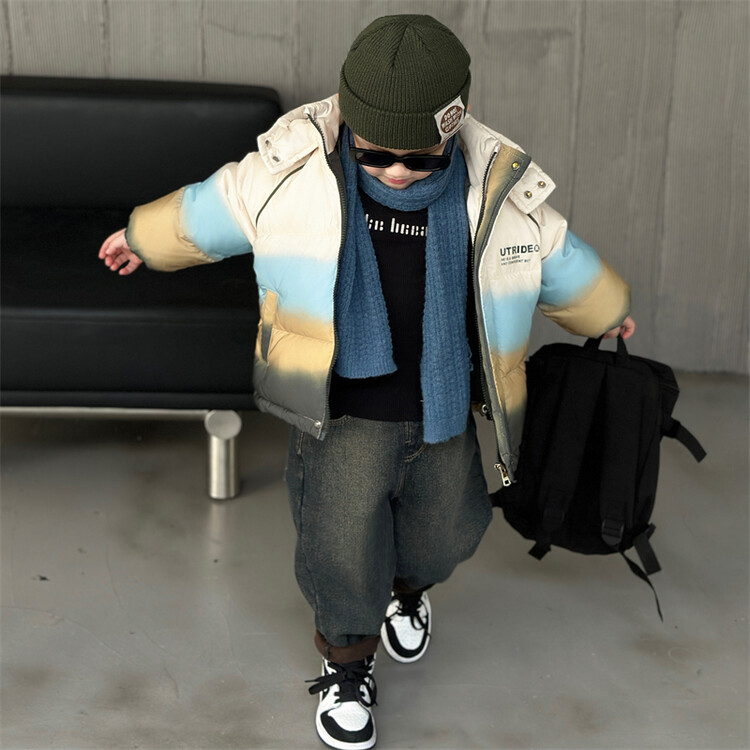 儿童装男童冬装棉衣2022年新款渐变加厚保暖中大童冬季棉服外套潮