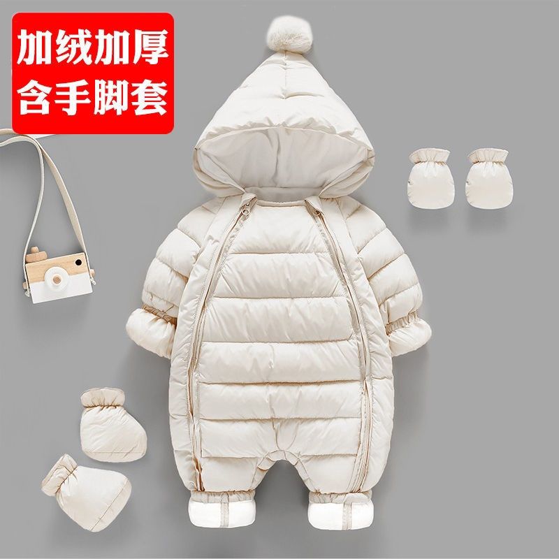 新生儿连体衣服秋冬宝宝羽绒套装加厚爬服冬装婴儿外出抱衣