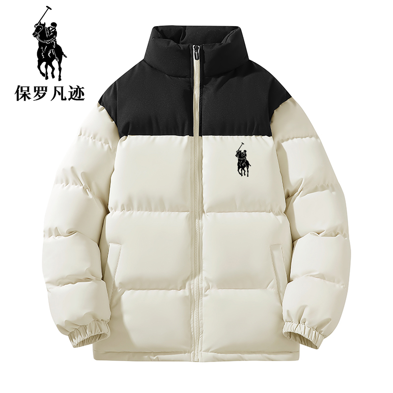 保罗凡迹拼色马标男女同款情侣秋冬保暖加厚棉衣棉服面包服外套