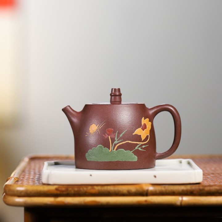 宜兴原矿紫泥 莲花汉铎 约200毫升 手工制品 高端 精美 家用茶壶