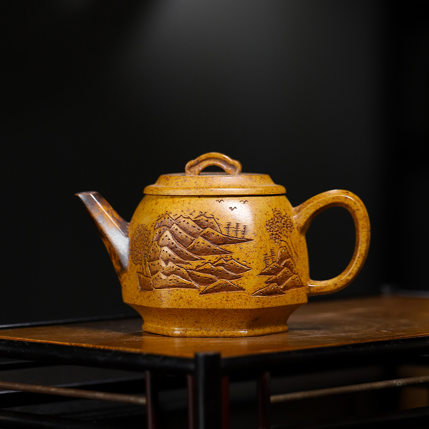 宜兴原矿龙骨金砂 六方观山 约260毫升 家用茶壶 高端 精美 手制