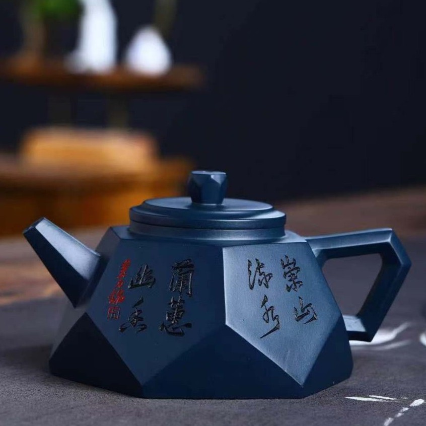 宜兴原矿天青泥 半月壶钻 容量约300毫升 手工紫砂壶 高端 精美