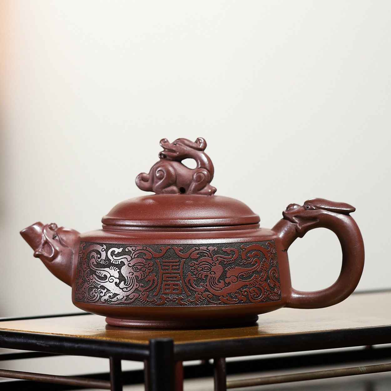 宜兴原矿石红 龙凤祥瑞 约300毫升 手工制品 高端 精美茶器 家用