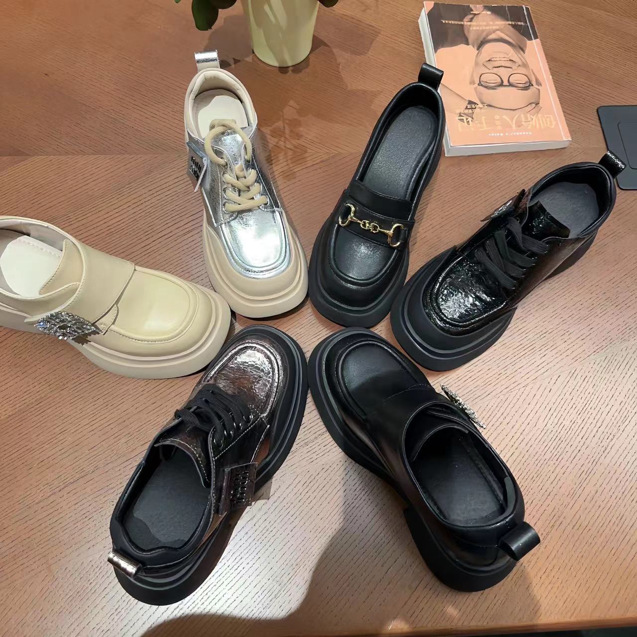 一点五增高12CM乐福女鞋原创定制新款小个子百搭皮鞋复古休闲鞋