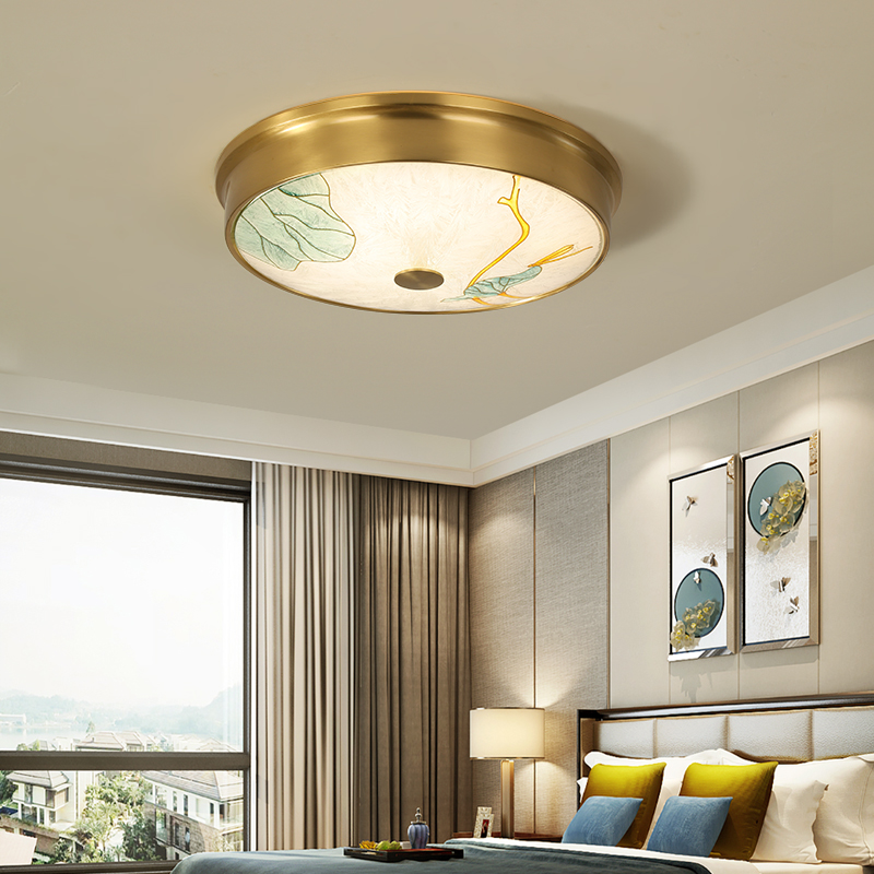 新中式全铜吸顶灯现代简约珐琅彩古典中国风客厅卧室圆形中山灯具