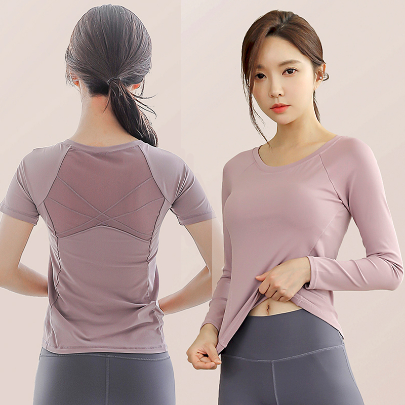 【带胸垫】瑜伽服裸感普拉提短袖女专业运动高端健身房跑步速干衣服