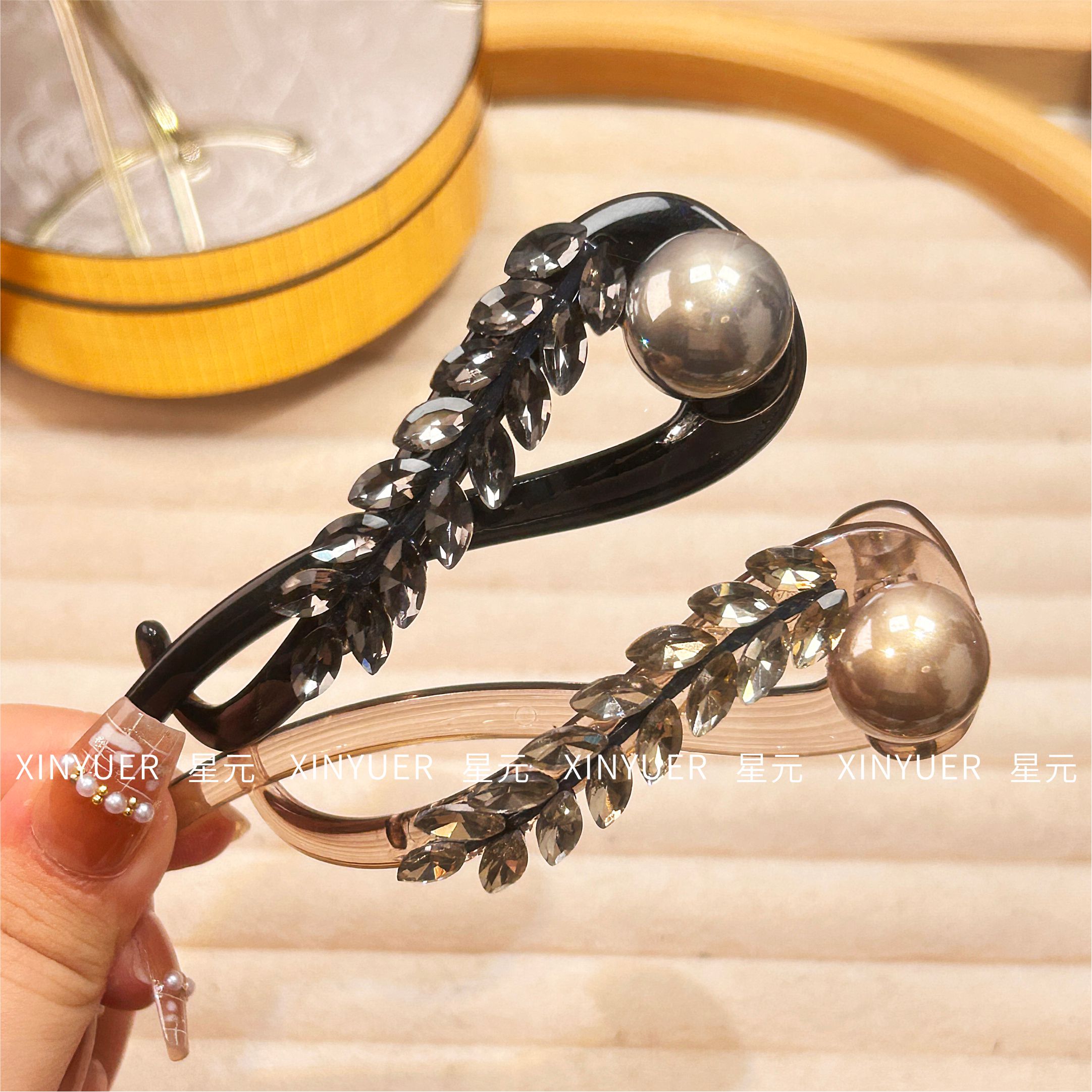 【1071】新品扭扭夹珠珠麦穗后脑勺盘发发饰发夹百搭气质开车必备