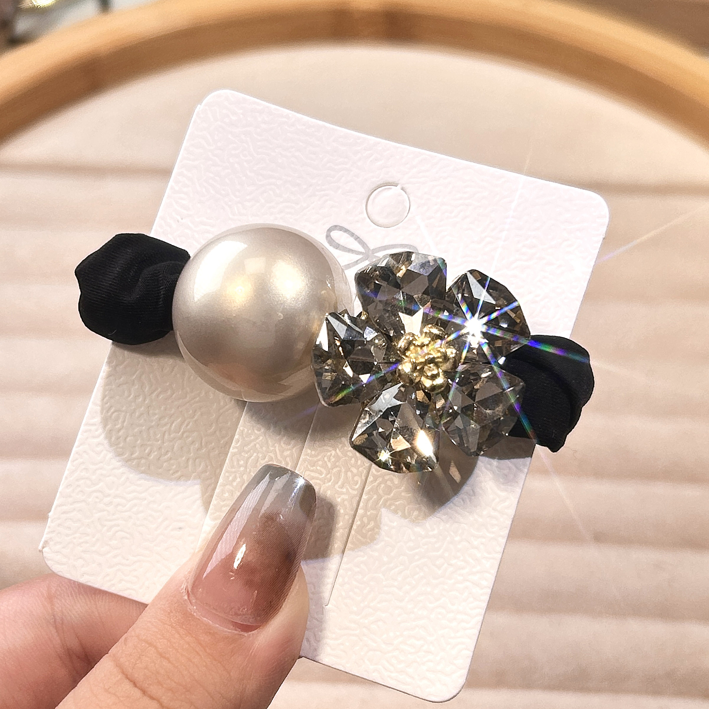 【999】韩版水晶花朵发圈冰丝高弹力超柔皮筋皮圈头绳百搭气质重工