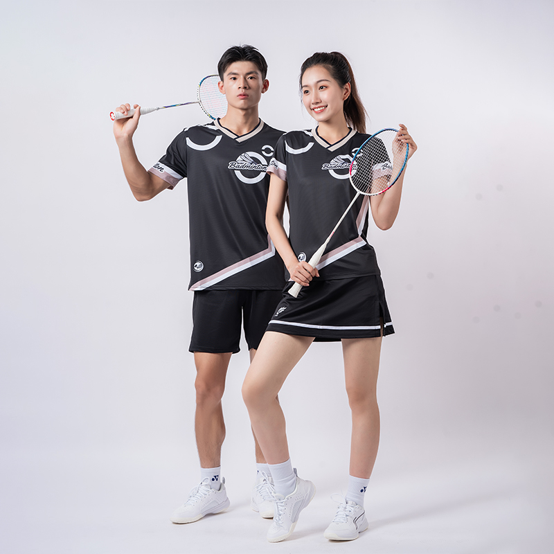 夏季羽毛球大赛服冰丝速干透气男女比赛服定制V领队服运动短袖