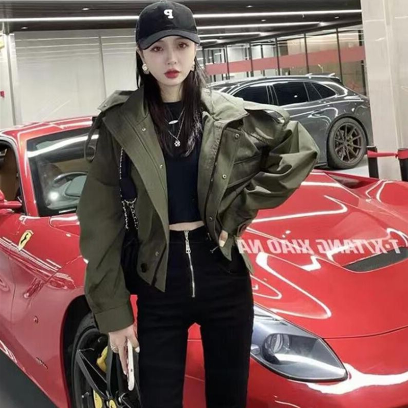 短外套直播香风小个子短款风衣外套女春季款连帽夹克上衣超酷时尚