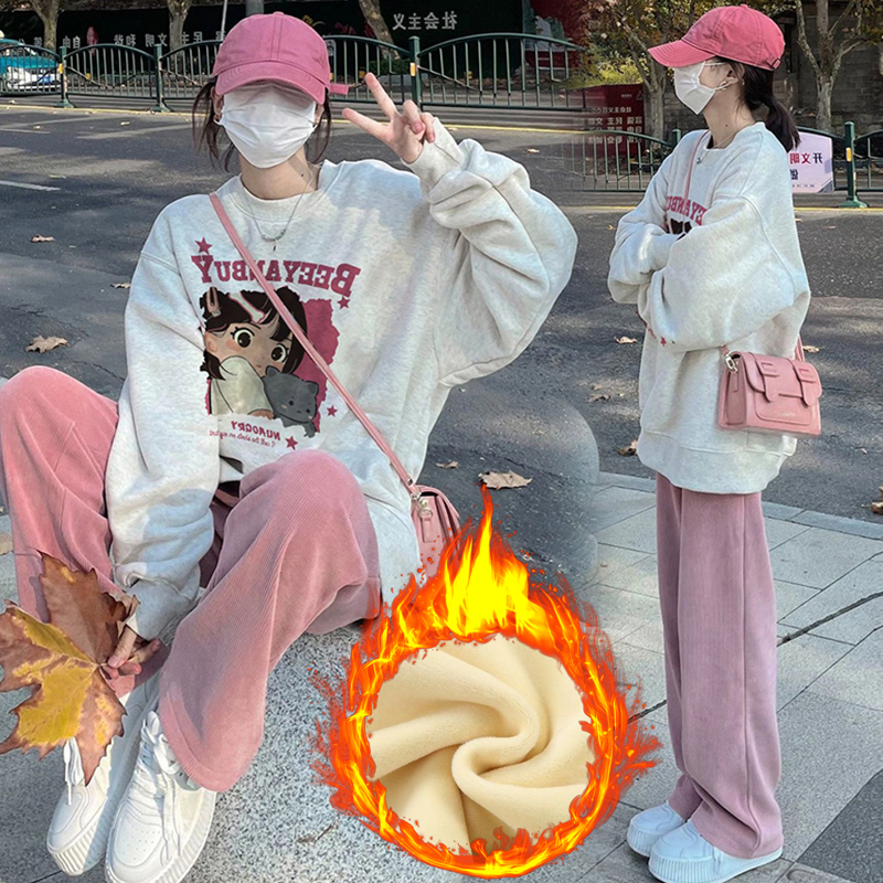 孕妇装2023秋冬加绒新款时尚休闲百搭孕妇上衣宽松大码孕妇卫衣