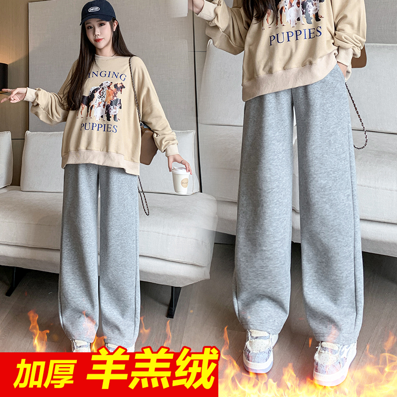 4XL孕妇阔腿裤秋冬季加绒加厚保暖孕妇棉裤冬天羊羔绒孕妇阔腿裤