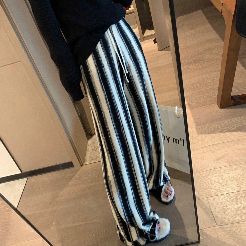 孕妇阔腿裤春秋条纹针织秋冬时尚遮肉垂感宽松外穿潮流孕妇长裤
