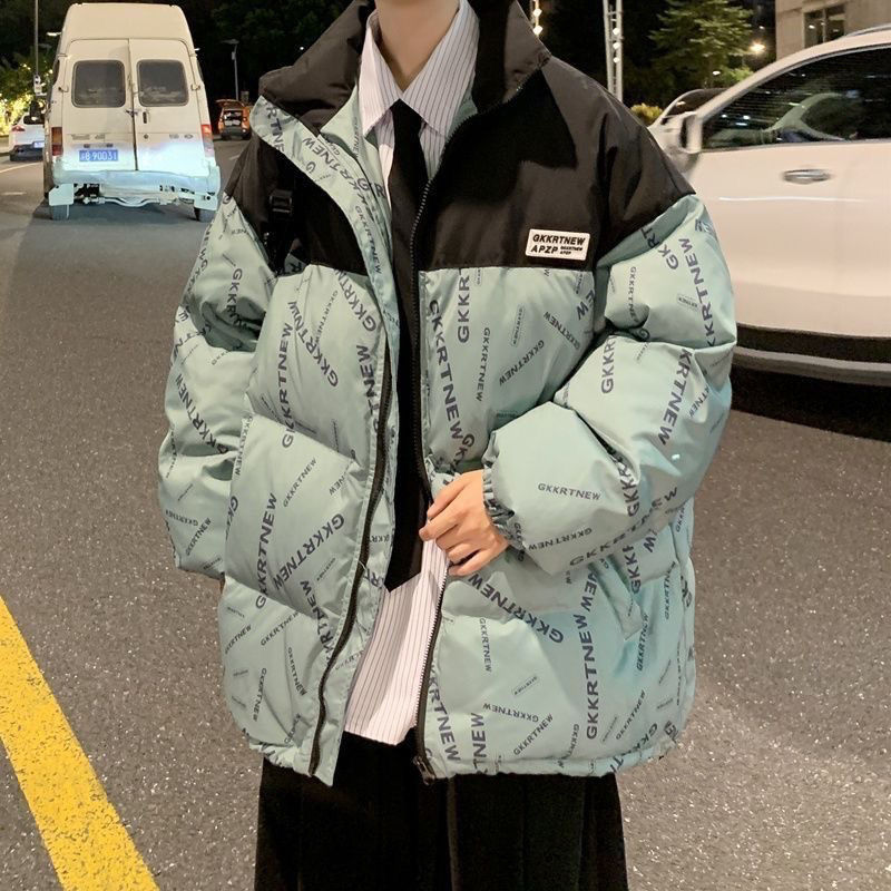 棉衣男ins冬季加厚字母满印宽松潮流棉袄新款韩版潮牌棉衣服外套