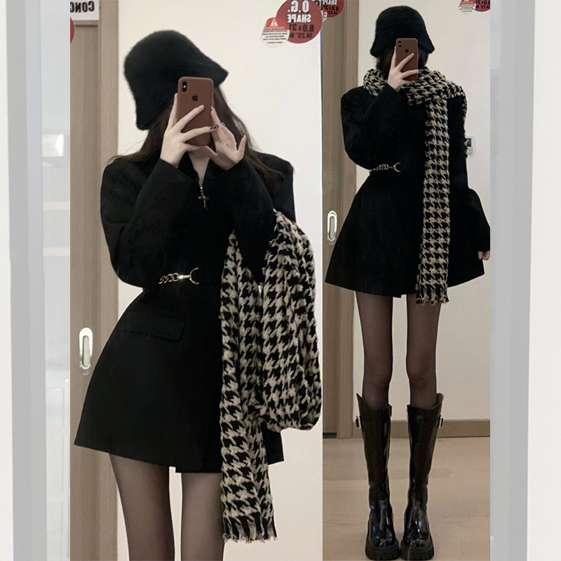 【9945】西装外套女束腰收腰黑色垫肩2025年秋冬长袖西服中长款