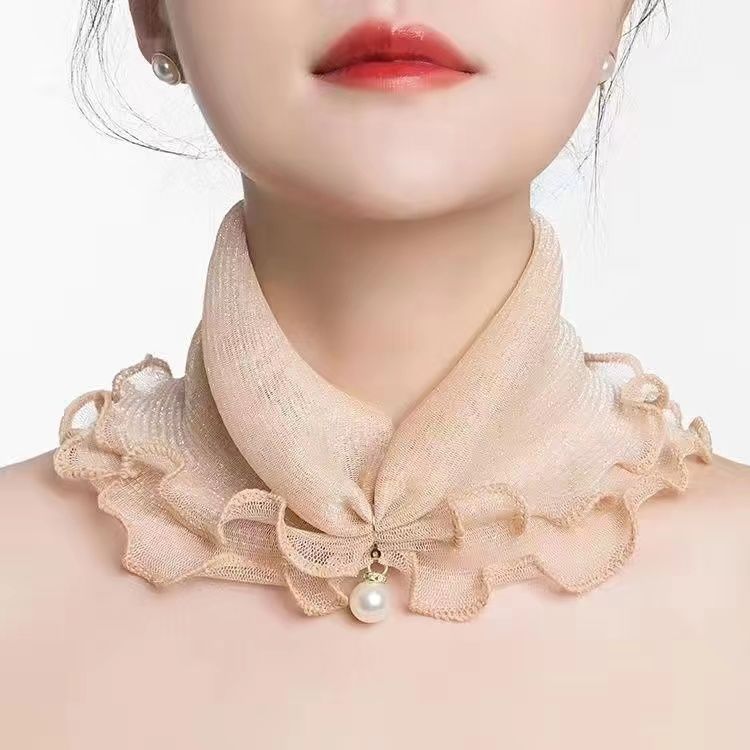 冬季韩版网纱套头小围脖女脖套护颈丝巾春秋薄款时尚百搭装饰纱巾