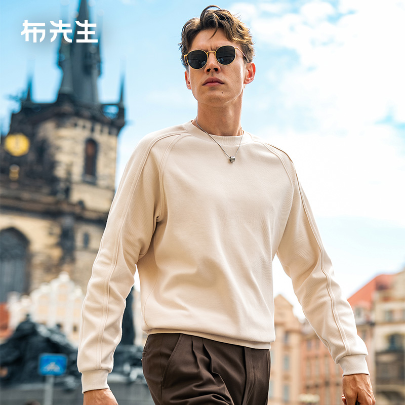 布先生圆领长袖卫衣男秋冬设计感立体线条卫衣男PT15516断码清仓