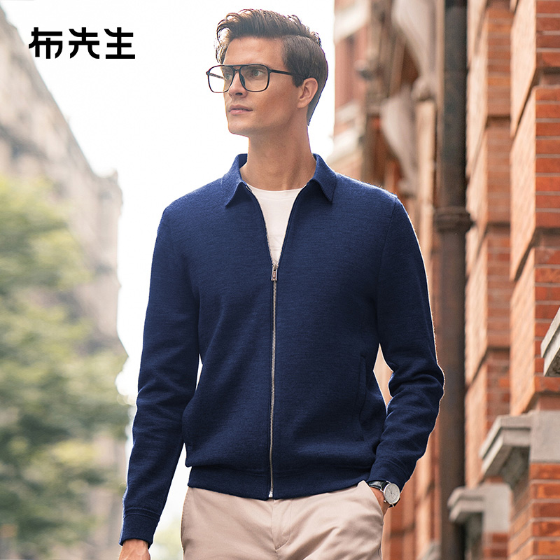 布先生翻领羊毛夹克外套秋冬简约高档商务男士毛衣针织衫BT11576